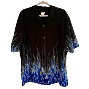 Vtg Y2K No Boundaries Blue Flame Shirt Large Guy Fieri Bowling Casino Ironic